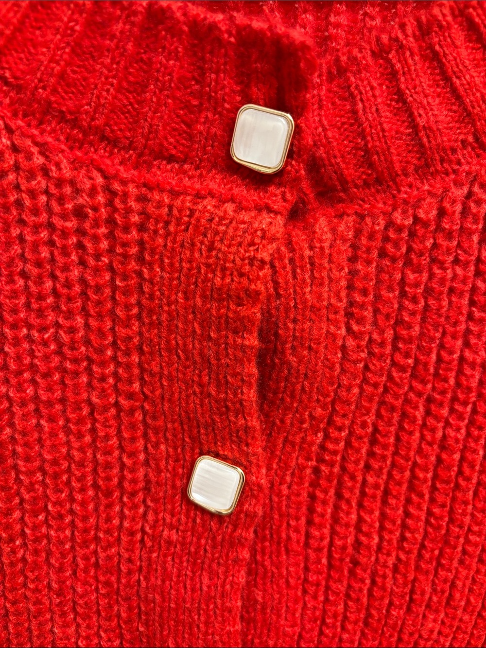Red Button-Front Ribbed Cardigan Sweater - Picture 3 of 5